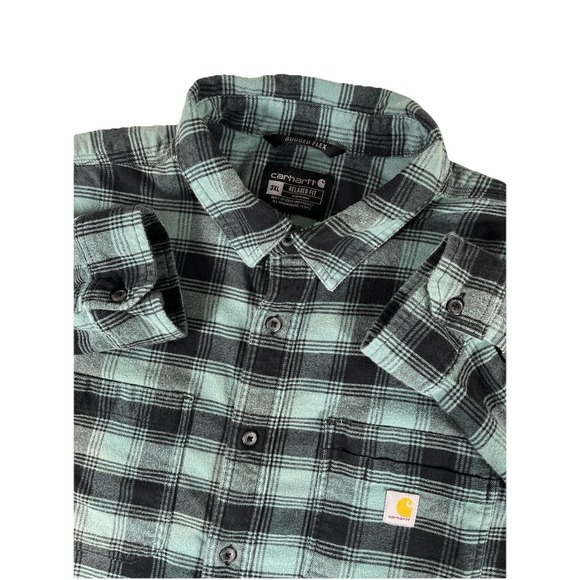 Carhartt TW5945-M Rugged Flex Green Black Plaid Flannel Shirt Mens 3XL - Picture 1 of 9
